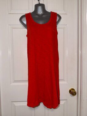 Lilla P Red Cotton Sleeveless Tank Midi Dress Pocket Casual Small